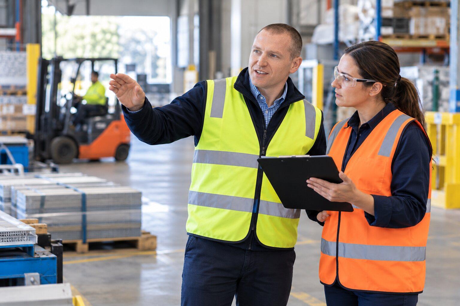 Marc Ring discussing workplace safety with a site supervisor