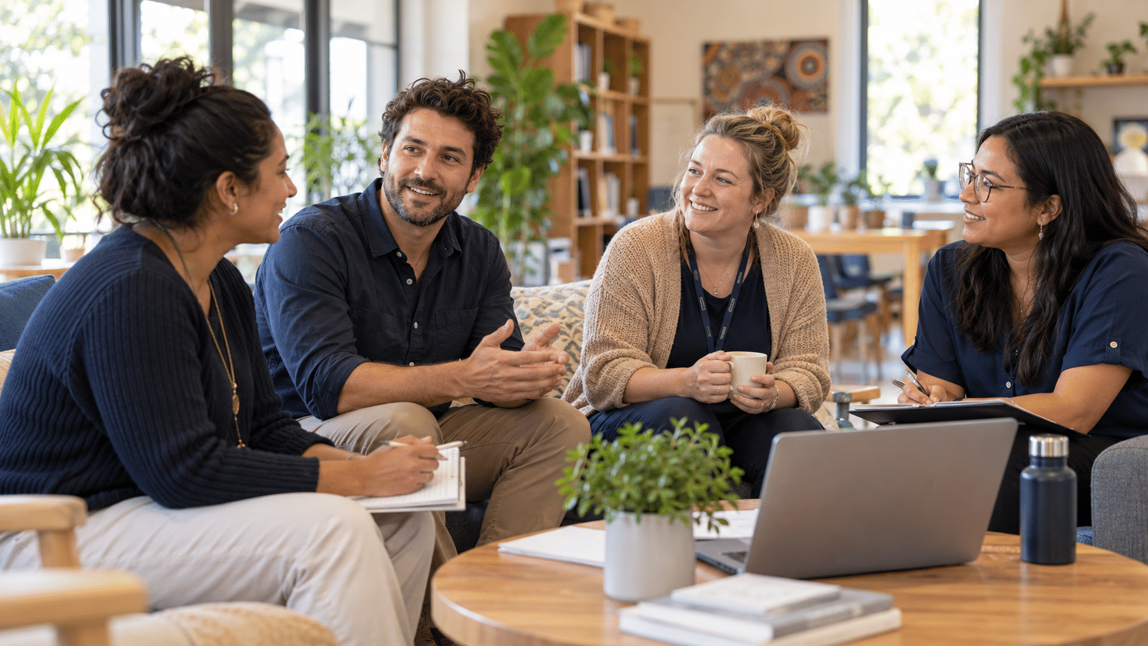 Community service colleagues meeting in a local centre