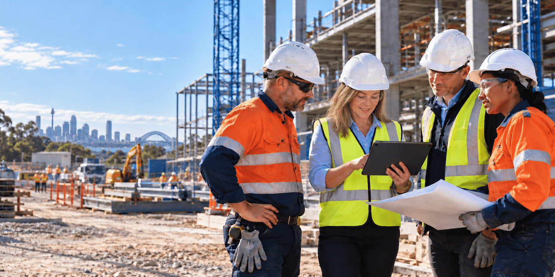 Julie Ring reviewing construction site risks with an employer team